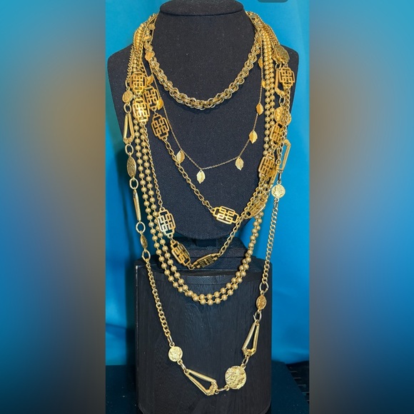 trifari vintage necklace lot of 5 varying lengths gold tone - Picture 2 of 12